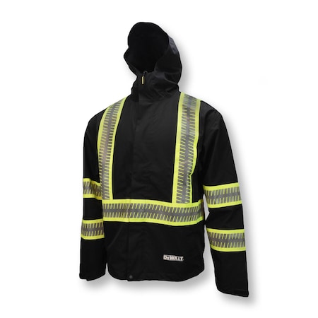 Dewalt Hi-Vis Rain Jacket, Ripstop Polyester, Class 1 Type O, Black, 2XL DRW11-1ZGR-2X
